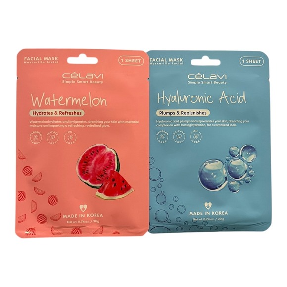 Celavi Other - Lot of 2 Facial Mask Paraben Free Sulfate Free Watermelon & Hyaluronic Acid